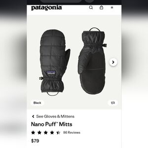 Patagonia Black Nano Puff Mitts Small